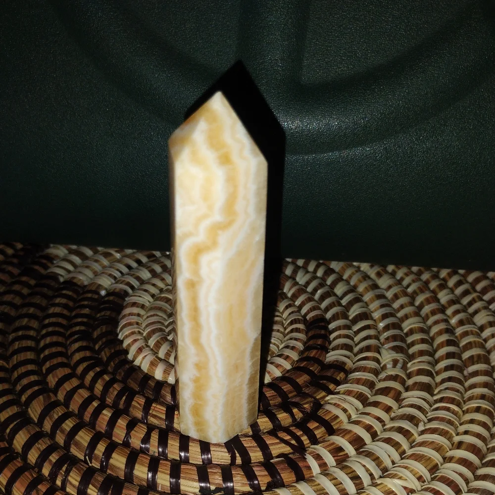 Orange Calcite Stone Tower Sculpture NEW